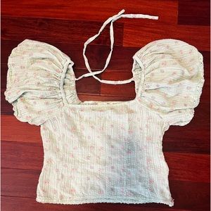 EUC LoveShackFancy cropped top size 10 with puff sleeves